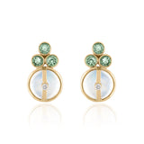 Moonstone Studs with Green Sapphires and Diamonds