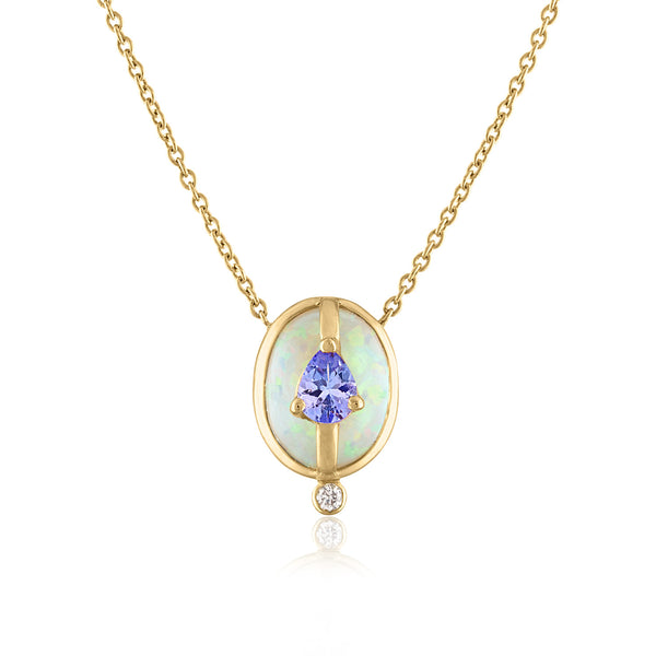 Opal Pendant with Tanzanite and Diamond