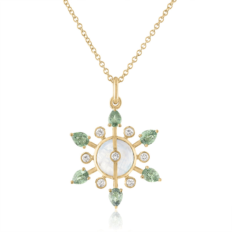 Moonstone Pendant with green sapphires