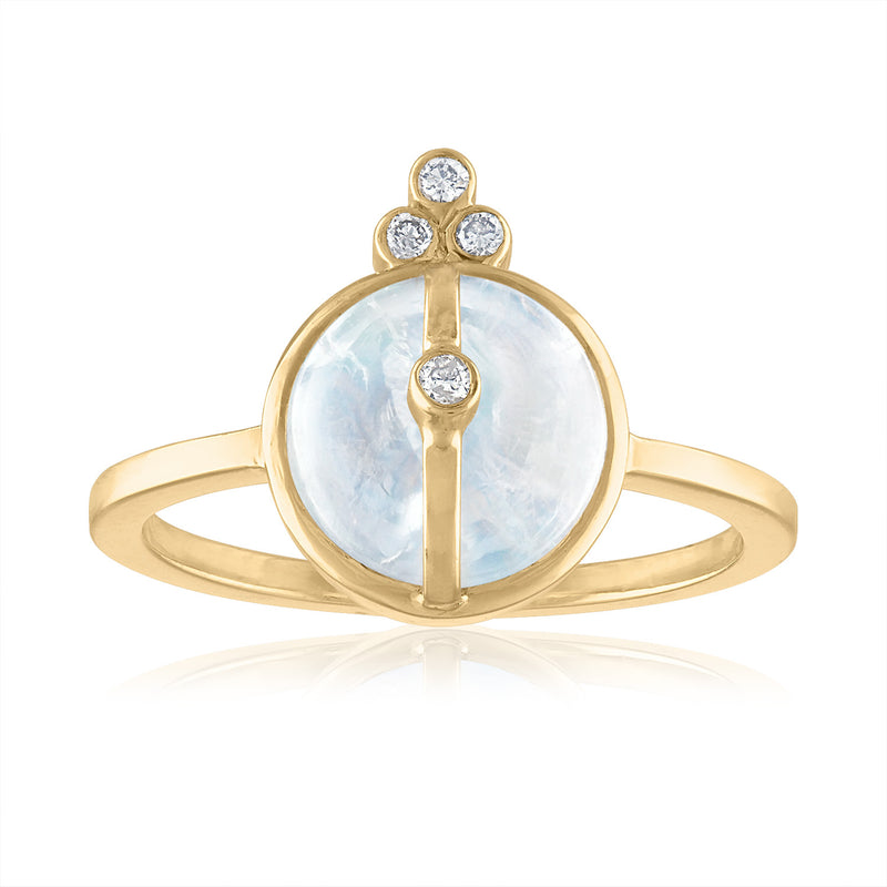 MOONSTONE RING SET WITH WHITE TOPAZ AND TANZANITE ARC BAND