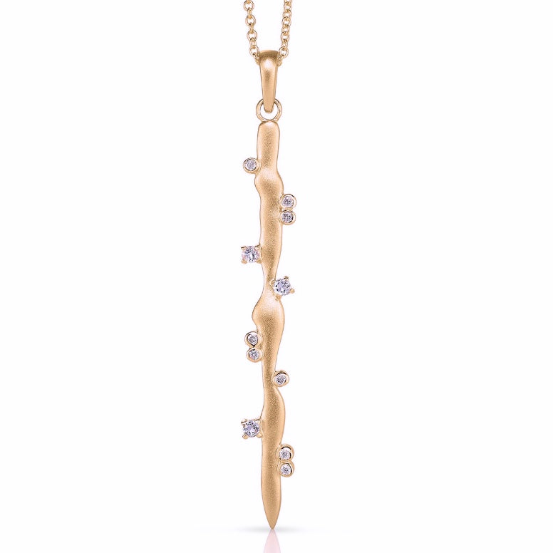 STICK PENDANT WITH MOONSTONE AND DIAMONDS ROSE GOLD