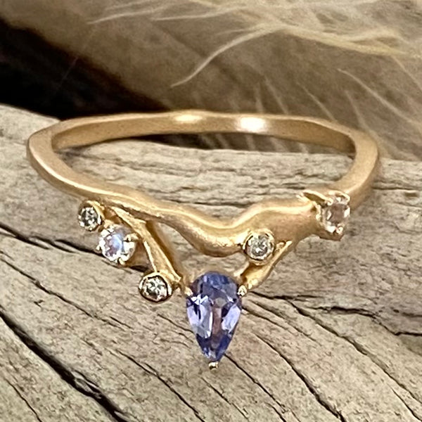 Tanzanite, Diamond and Moonstone Ring