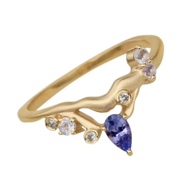 Tanzanite, Diamond and Moonstone Ring