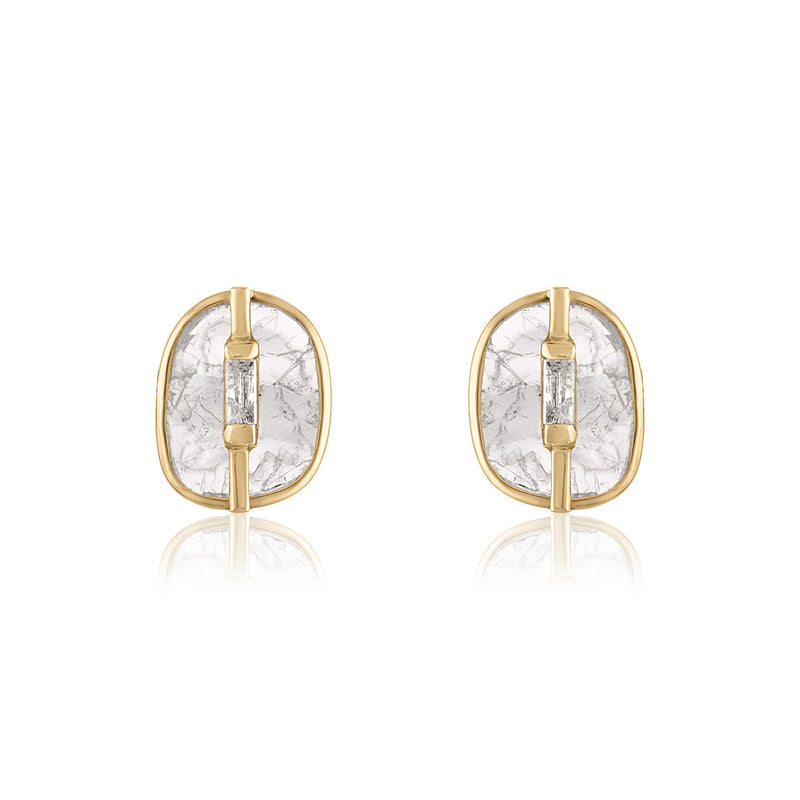 Diamond slice petite stud earrings set in 14K gold