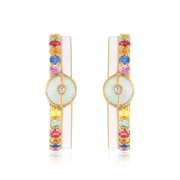 Hoop Earrings with Sapphires, Enamel and Opal