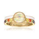 Unity Ring with Sapphires, White Enamel & Ethiopian Opal
