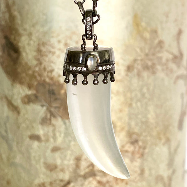 MOONSTONE HORN PENDANT WITH DIAMONDS