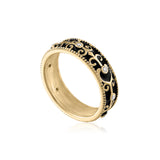 Gold engraved black enamel ring eternity band with diamond accents