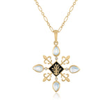 Moonstone and fleur de lis pendant in 14K gold 