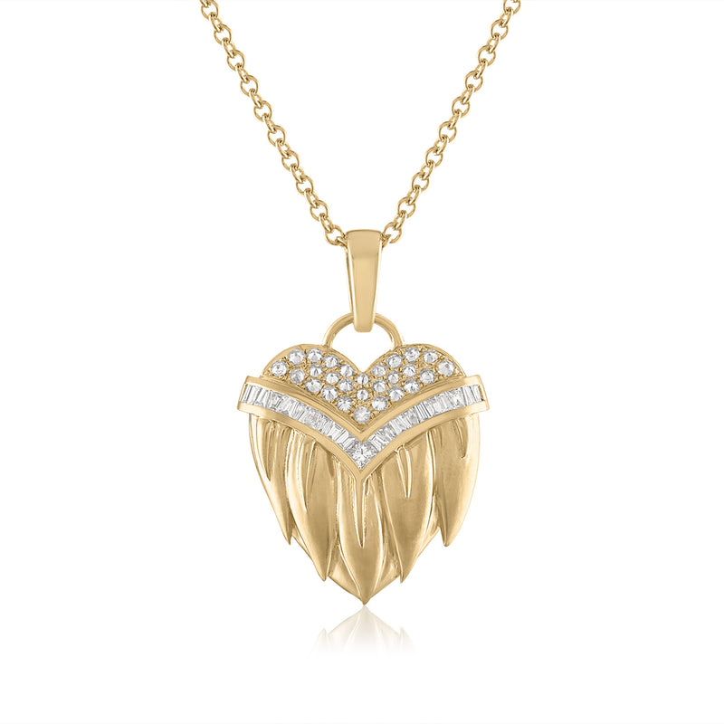 Flaming gold heart pendant with diamonds 