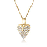 Side view of gold heart and diamond pendant necklace 